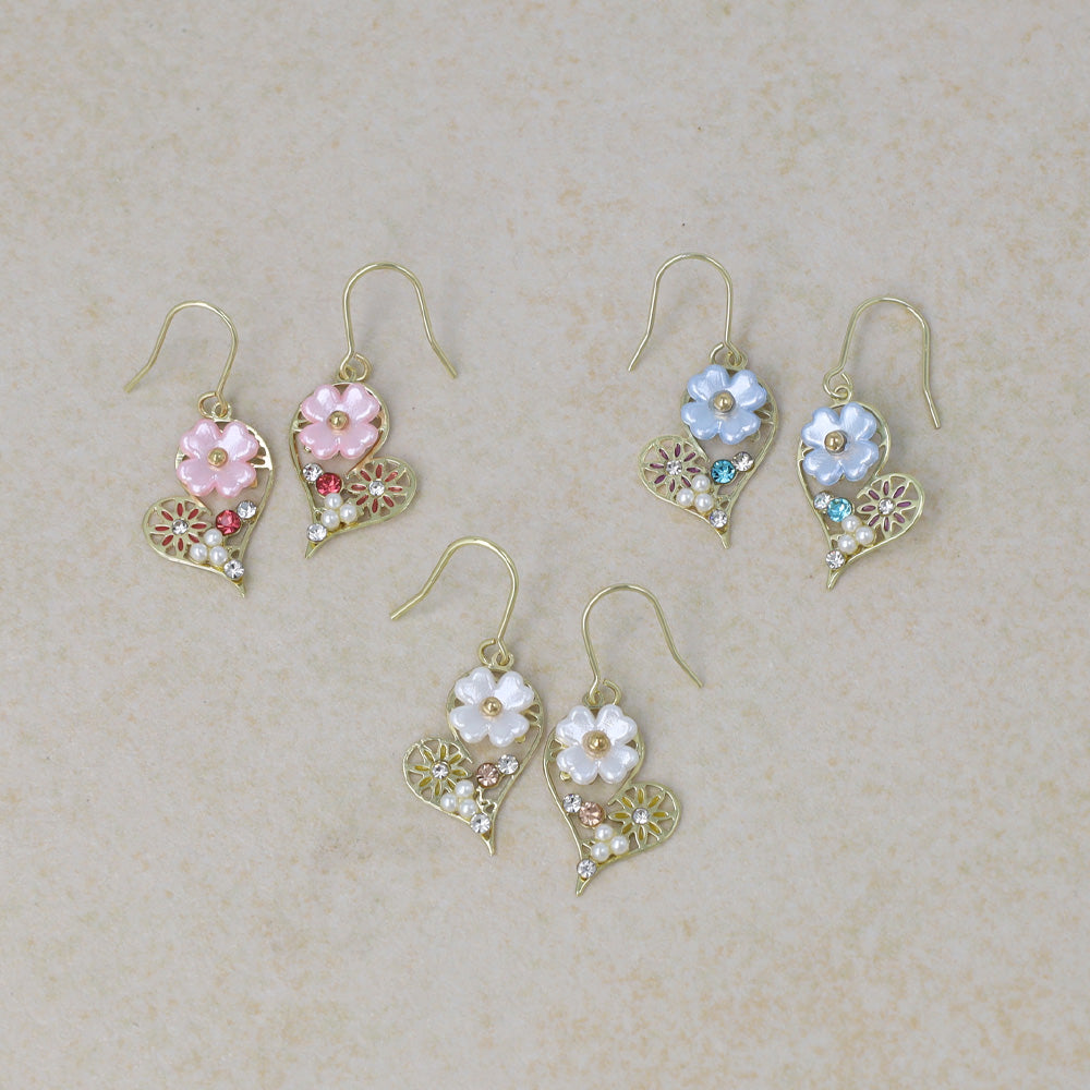フラワー ハート パール ストーン フックピアス
