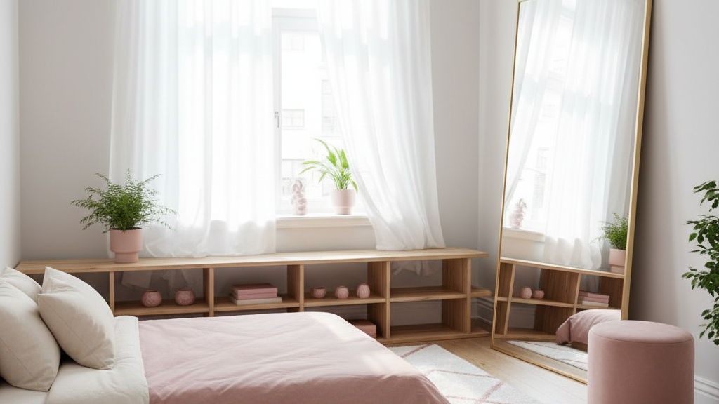 背の低い家具やミラーを活用した広く見える部屋のイメージ